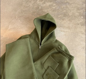 Conjunto de Sudadera con Capucha y Pantalones Deportivos de Invierno para Hombre, 100% Algodón, Opciones de Diseño de Impresión Personalizada, Transpirable, Color Sólido, 2 en 1 - Product Image 3