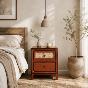 Mesa de Noche de Madera de Alta Calidad con Dos Cajones, Mesa Auxiliar de Madera Sólida para Dormitorio, Fabricación Personalizada OEM - Product Image 5