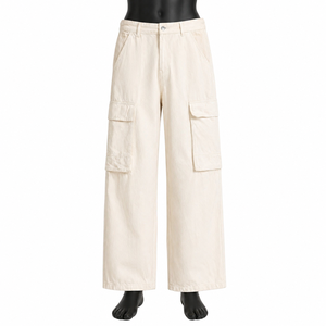Pantalones Cargo Personalizados para Hombre, de Algodón Twill, Pierna Ancha, Multibolsillos, Casuales, para Trabajo, Color Beige, Venta al Por Mayor, OEM - Product Image 1