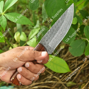 Cuchillo de acero de Damasco forjado a mano para camping al aire libre con hoja fija, mango de palisandro, funda de cuero, compatible con OEM/ODM, personalizable - Product Image 2