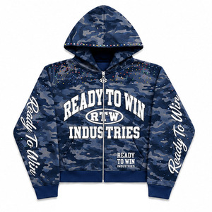 Conjunto Deportivo Azul Camuflaje Ready To Win Industries, Sudadera con Cremallera Completa y Pantalones Deportivos, Ropa Urbana Unisex para Otoño - Product Image 4