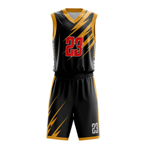 Ensemble de maillot de basket-ball noir et rouge pour hommes, col en V, sans manches, évacuation de l'humidité, impression sublimée, numéro 23, vêtements de sport - Product Image 3