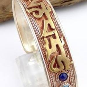 New Arrival Asthamangal Men's Buddhist Mantra Ethnic Fashion Coral Stone <b>Copper</b> Alloy Cuff <b>Bangles</b> - Product Image 5
