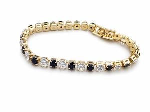 Pulsera de tenis clásica para mujer, chapada en oro de 18 quilates, con circonitas redondas, diseño alternado en negro y transparente, para boda - Product Image 3