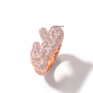 925 Silver Rose <b>Gold</b> <b>Cocktail</b> <b>Ring</b> With Moissanite Letter Design Pave Setting Women's Luxury Party Jewelry - Product Image 1
