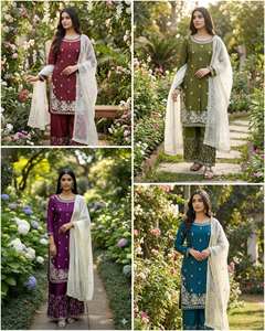 Traje TOP PLAZZO con Dupatta de Seda y Bordado de Lentejuelas - Ropa Moderna para Fiestas, Largo hasta la Rodilla - Product Image 5