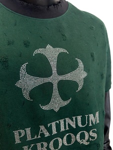 Custom High Quality Men Vintage Forest Green Distressed Rhinestone Cross Graphic Oversized Heavyweight Leather Sleeve Layered - Product Image 4