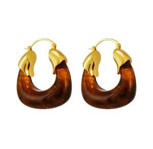 Natural Craft Green Irregular Resin Earrings <b>Gold</b> Accent Modern Geometric U Shape Women Jewelry Eco-Friendly Handmade Craft - Product Image 2