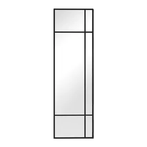 大矩形黑色金属框架墙/站立地板镜子装饰客厅当代网格全长镜子