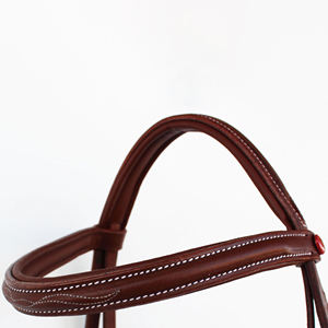 Bridon en cuir pour cheval avec ajustement réglable, collier équestre marron avec design cousu - Product Image 5