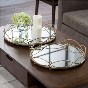 Luxury Round Golden <b>Mirrored</b> Tray Decorative Stainless Steel Coffee <b>Table</b> Serving Platters Perfume <b>Vanity</b> Organizer Home Decor - Product Image 3