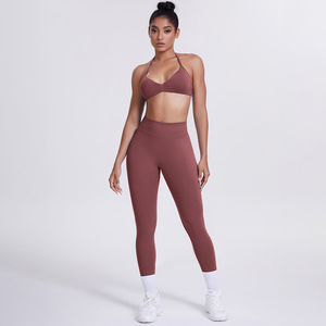 Conjunto de Yoga de 2 Piezas sin Tirantes, Cintura Alta, Largo Completo, Sin Costuras, Transpirable, Estampado, Ropa Deportiva, Elástico en 4 Direcciones, Simple - Product Image 3