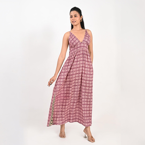 <b>Boho</b> V-neck Maxi <b>Dress</b> Geometric Print Sleeveless Loose Fit Asymmetrical Hem <b>Summer</b> Casual Wear - Product Image 2