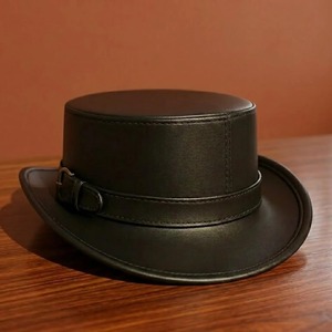 Chapeau haut de forme en cuir personnalisé de haute qualité pour hommes, coiffe structurée classique avec finition de surface premium, design sur mesure et vente en gros - Product Image 2