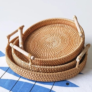 New style round shape rattan <b>keys</b> & glasses trays cheapest price home organizer tray different sizes - Product Image 5