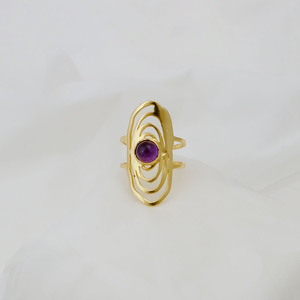 Purple Amethyst Swirl Statement <b>Ring</b> Handmade <b>Chunky</b> Boho Natural Gemstone 18K Gold Plated Brass Geometric Jewelry Gift Women - Product Image 6