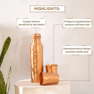 Hammered Style Copper <b>Water</b> Bottle with Two <b>Glasses</b> Large Capacity 500ml for Home Office & Outdoor Use - Product Image 4
