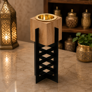 Luxury Wooden <b>Bakhoor</b> <b>Burner</b> With Modern Metal Stand Arabic Oud Holder Home Fragrance Censor Ramadan Eid Gift Decor Wooden Craft - Product Image 1