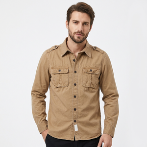Men's Khaki Long Sleeve Casual Shirt Solid Color Turn-down Collar Twill Fabric Breathable Full Sleeve Autumn Wear Bangladesh - Product Image 4