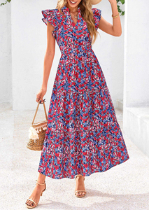 Factory Stock Natural Waist-Defined Maxi <b>Boho</b> Floral <b>Dress</b> Women's <b>Summer</b> V-Neck Vacation Outfit - Product Image 6