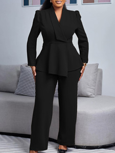 African Office Dresses Women Plus Size Solid Button Full Length 2 Piece Long <b>Set</b> Custom Wholesale - Product Image 4