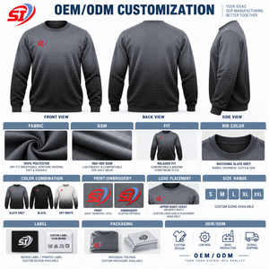 Custom Mens <b>Collarless</b> Sweatshirt Casual Streetwear Soft French Terry Polyester/Cotton 280g Washed Finish ODM Supplier - Product Image 6