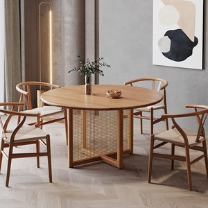 Ensemble de table à manger ronde en rotin de style japonais, meubles de salle à manger en bois pour 4 personnes, utilisation intérieure/extérieure, restaurant. - Product Image 4
