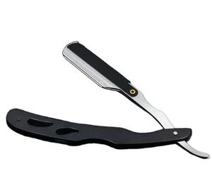 มีดโกนตรงสำหรับผู้ชายพับได้ใบมีดสแตนเลสสีดำและที่จับโลหะสำหรับร้านตัดผม - Product Image 1