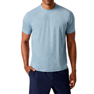 T-shirt décontracté pour homme, coupe classique, bleu clair, col rond, manches courtes, logo personnalisé, 100% polyester, t-shirt de performance - Product Image 5