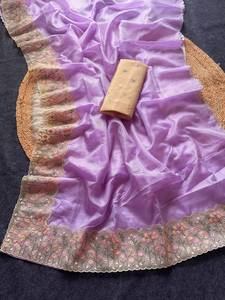 Women Designer Embroidered <b>Saree</b> with <b>Blouse</b> Piece Party Wear Ethnic Indian Traditional Wedding <b>Saree</b> Floral Thread Work - Product Image 2
