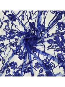 Luxury Cutdana Embroidery <b>Net</b> <b>Fabric</b> Royal Blue Sequin Beaded Tulle Mesh <b>Fabric</b> Exporter from India for Fashion Dresses - Product Image 3