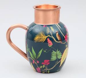 Nouvelle arrivée : Carafe en cuivre émaillé rouge avec couvercle, motif Paisley doré, poignée en cuivre, vaisselle pour la maison - Product Image 4