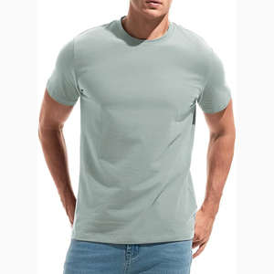 T-shirt en coton jaune moutarde à manches courtes pour homme, col rond, couleur unie, coupe classique, respirant, jersey tricoté 180g - Product Image 6