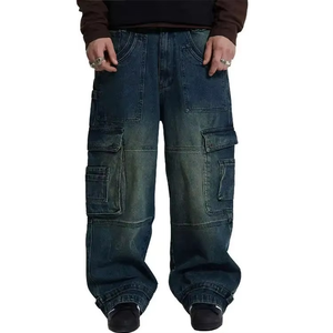 Pantalon cargo en jean pour homme à prix abordable, style urbain, 6 poches, grandes tailles, effet délavé, logos personnalisés, service OEM - Product Image 5