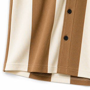 Camisa Casual de Manga Corta a Rayas para Hombre, Cuello Camisero, Bloques de Color, Popelina, Ropa de Verano - Product Image 4