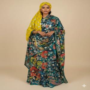 Robe de mariage pour filles en tissu jacquard somalien Fransawidirac, tissu sergé uni, soie légère, doublure scintillante bleue - Product Image 2