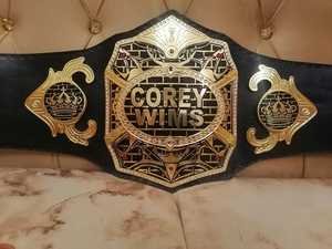 Gold Championship <b>Belt</b> With <b>Red</b> Gems And Pearl Trim Plate Buckle Metal <b>Belt</b> - Product Image 2