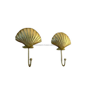 Luxury Shell Hooks Set of 2 Wall Decorative Golden Hook And Holder Multifunctional Hanging House Decoration Brass Hooks For Sale - Product Image 1