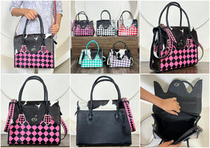 Sac fourre-tout à carreaux en cuir de vachette véritable 2026, vente en gros directe d'usine, sacs à main élégants pour femmes, portés épaule et croisé - Product Image 3