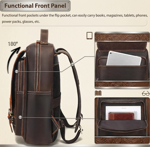 OEM Custom Men’s Leather Laptop <b>Backpack</b> 15.6 Inch Vintage Cowhide Large Capacity Travel Hiking Business Bag - Product Image 6