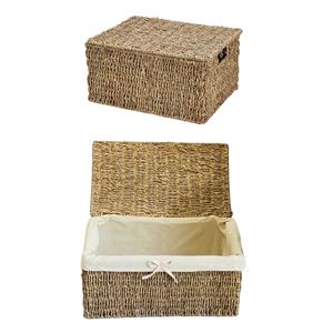 Eco-Friendly <b>Wicker</b> SEAGRASS Rectangle <b>STORAGE</b> <b>BASKET</b> Lid Set 3 Sizes for <b>Storage</b> Decoration Cotton Liner Natural <b>Basket</b> - Product Image 1