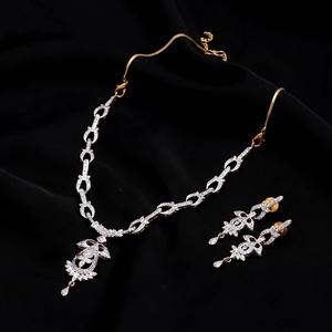 White <b>Ruby</b> Pink <b>Necklace</b> Set 22K Gold Plated Vintage Bridal Earrings Set Wedding Jewelry From Rajasthan - Product Image 1