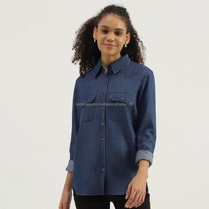 Nardon Apparel 2025, nuevo diseño, camisas vaqueras para mujer, estilo informal largo azul claro para primavera y verano - Product Image 4