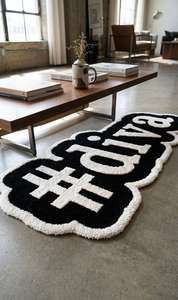 Personalizado Único # Alfombra Decorativa Antideslizante de Lana Tufted a Mano con Tipografía Diva, en Blanco y Negro, para Dormitorio o Sala de Estar - Product Image 5