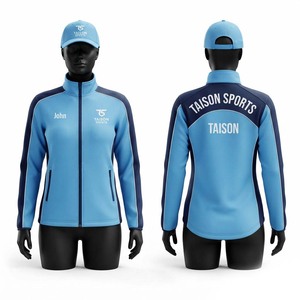 Veste d'entraînement de cheerleading pour hommes, polyester interlock premium 280 GSM, bleu marine, panneaux contrastés, fermeture éclair intégrale, logo personnalisé, vêtements d'équipe - Product Image 1