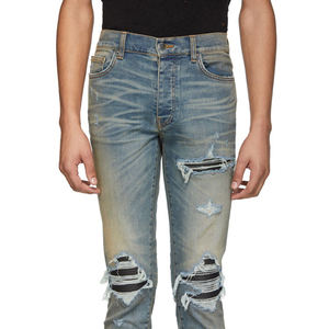 Jeans Ajustados para Hombre, Estilo Motero, Diseño Desgastado, Color Blanco Oscuro, Lavado, Disponibles para Dropshipping - Product Image 1