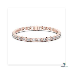 9.30 CT Rose <b>Gold</b> Emerald Cut Lab Grown Diamond Bezel Link Bracelet in 18K <b>Solid</b> <b>Gold</b> - Product Image 1