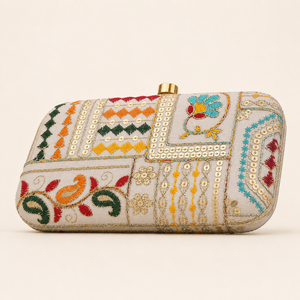 <b>Embroidered</b> Beading Geometric Sequin <b>Clutch</b> <b>Bag</b> Silk Satin Lining Fashion Evening Daily Purse Flap Closure Chain Strap Women - Product Image 2
