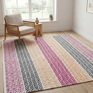 Flat Weave Cotton Area Rug Beige Tone With Fringe Living Room Non Slip Rug 8x10 Decorative Farmhouse Rug Geometric Design <b>Mat</b> - Product Image 3