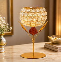 Support de bougie sans flamme en cristal doré de luxe, support en forme de feuille, élégant centre de table, porte-bougie chauffe-plat en métal, pour Noël et la maison